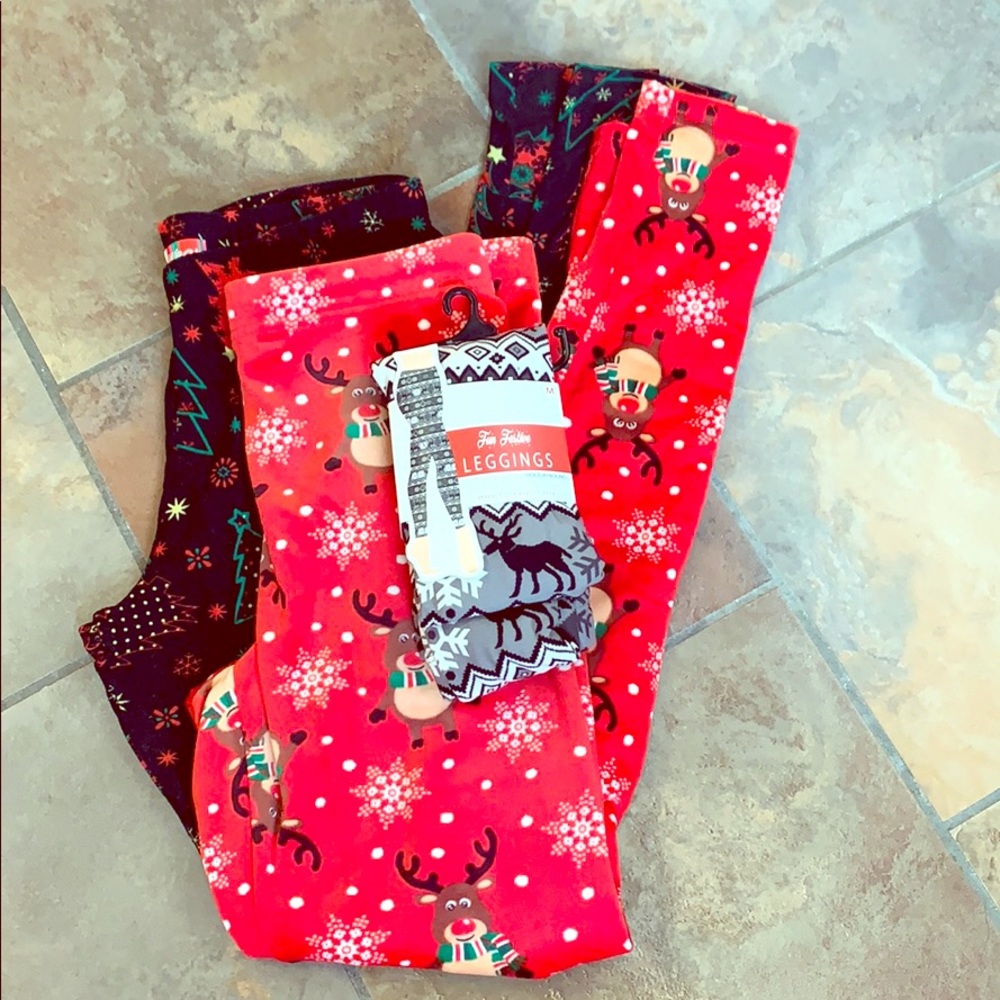 Set of 3 Womens Christmas Leggings Medium